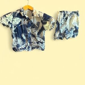 Tropical Blue and White Shirt and Shorts Set Boys Size 7/8 Hawaiian Outfit Set